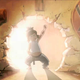 A young Korra blows a hole in the wall of her house to showcase her bending abilities.